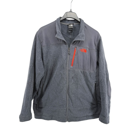 The North Face Fleece‎ Jacket Full Zip Logo Pocket Gray/Red Pre-Owned Mens XXL - Picture 3 of 13